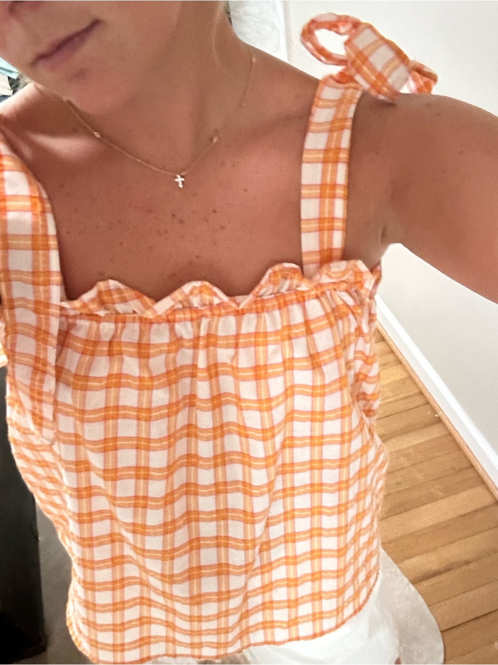 mine Orange, purple, and White Plaid Tie-Strap Cami - Picture 2 of 3